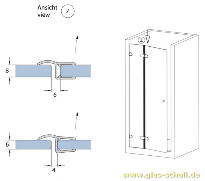 Mitteldichtprofil mit Weichlippe (2500mm) Duschdichtung 6-8mm Glas-ÜBERLÄNGE 