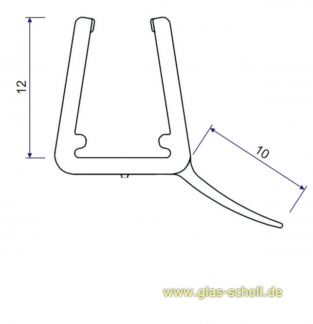 unteres Wasserabweisprofil mit NUR 135° Lippe (1000mm) Duschdichtung für 6-8mm Glas 