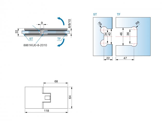 Flamea+ 180° extrastark Glas-Glas Pendel-Duschtürband (verdeckte Verschraubung) glanzverchromt