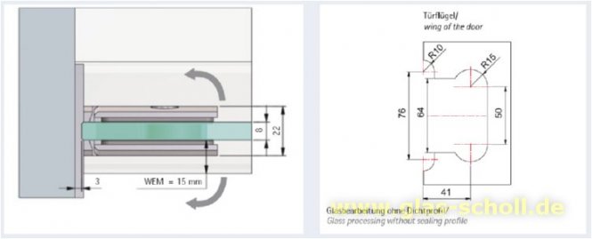 Pontere 90° Glas-Wand Duschpendeltürband (beidseitige Befestigungslasche) glanzverchromt