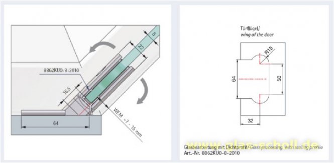Pontere 135° Glas-Wand Duschpendeltürband (einseitige Befestigungslasche) glanzverchromt