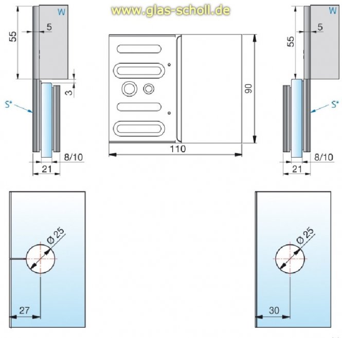 Pontere 180° Glas-Wand Längsverbinder glanzverchromt