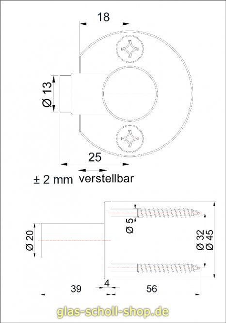 Runder Türstopper Glas-Wand in verschiedenen Oberflächen 