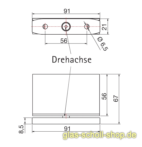 Luno-Modesta Duschpendeltürbeschlag Glas-Boden/ Glas-Decke 360° für 6-12 mm Glas glanzverchromt