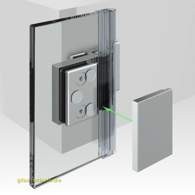 Flinter Glas-Wand 90 Grad Duschtürband nach außen öffnend mit beidseitiger Lasche glanzverchromt