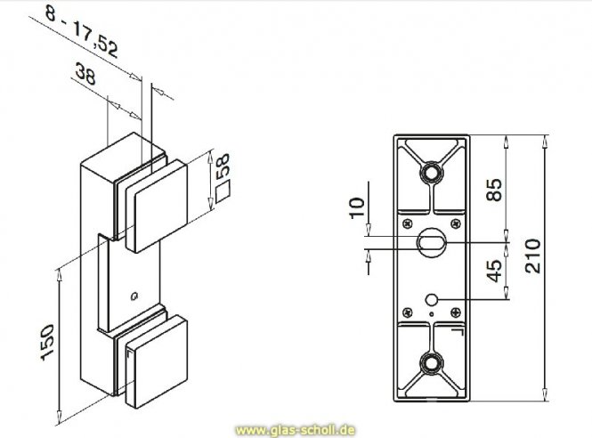 Edelstahl Glasadapter gebürstet für vertikale Glasbefestigung von Ganzglasgeländern 