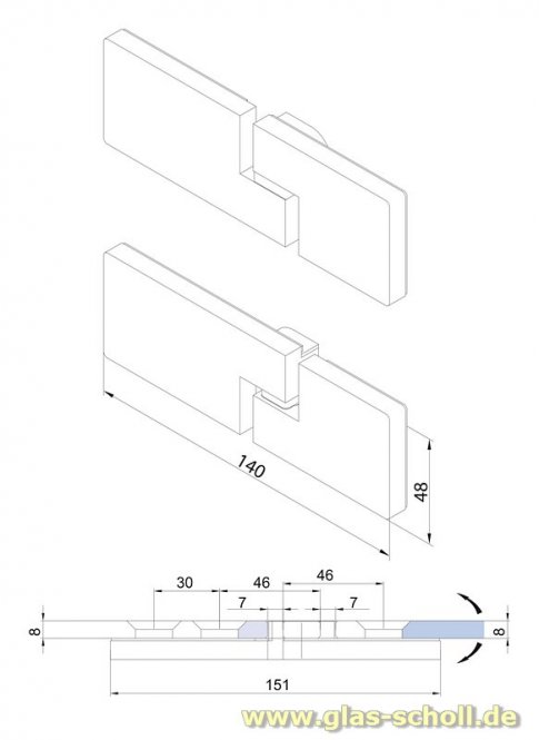 GRAL BH2401 flächenbündiger Hebe-Senk Pendeltürbeschlag (RECHTS) glanzverchromt
