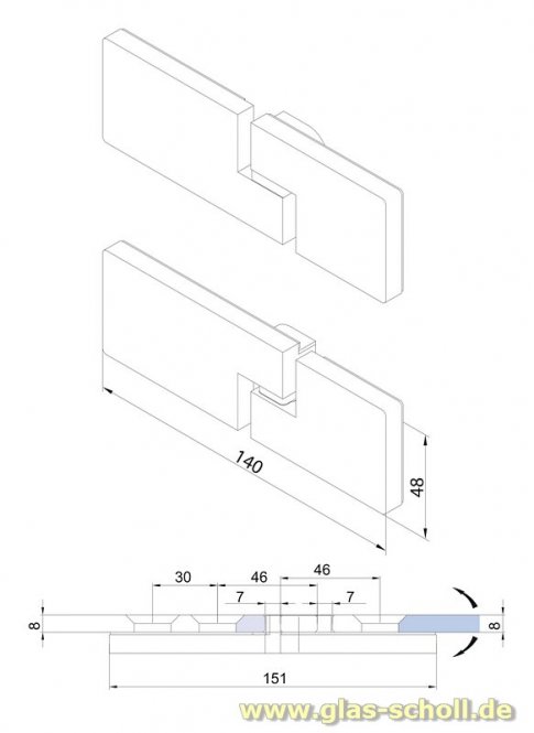 GRAL BH2401 flächenbündiger Hebe-Senk Pendeltürbeschlag (LINKS) glanzverchromt
