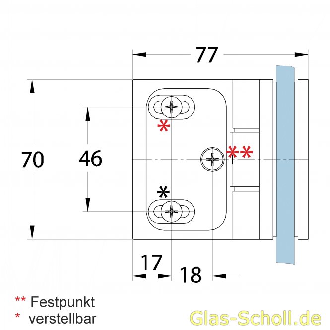 Wellness Premium DIN links Glas-Wand 90Grad Duschtürband  (nach innen hin öffnend) glanzverchromt