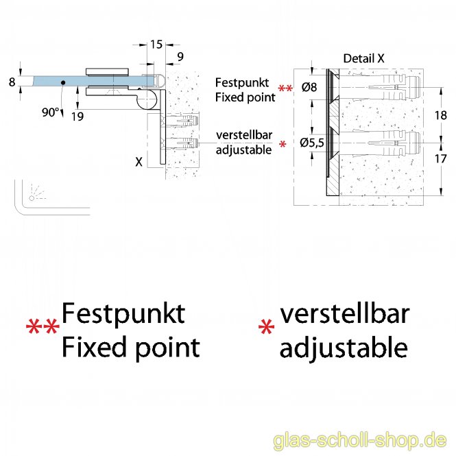 Wellness Premium DIN rechts Glas-Wand 90Grad Duschtürband  (nach innen hin öffnend) glanzverchromt