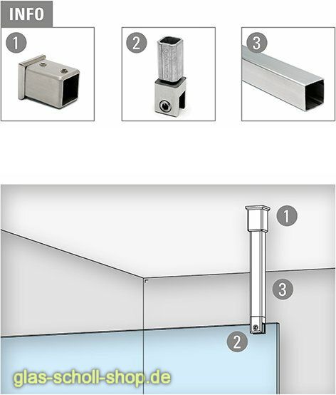 eckige Decken-Stabilisierungsstange 250 mm GLAS-DECKE (kürzbar) SET - Chrom-Design