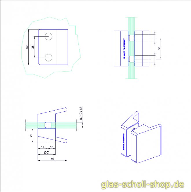 MWE Move Knauf GROß Duschtürgriff beidseitig für 12 mm Lochbohrungen Edelstahl geschliffen