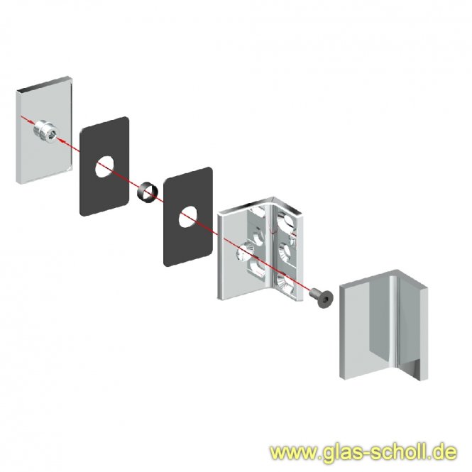 Flamea+ Winkelverbinder 90° Glas-Wand Edelstahlfinish PVD