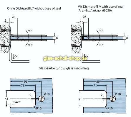 Romana Glas-Wand 90° Pendel Duschtürband beidseitige Anschraubplatte Glanzchrom PAAR/2Stück SONDERPOSTEN glanzverchromt