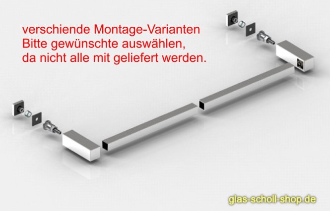 Handtuchhalter ECKIG mit innerem Griff für Montage im Glas 1000 mm (kürzbar) glanzvernickelt