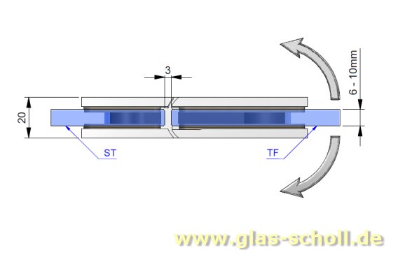 Flamea 180° Glas-Glas Pendel-Duschtürband Edelstahlfinish PVD