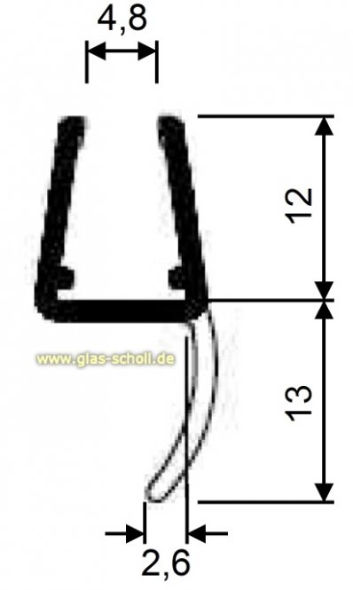 Mitteldichtprofil mit Weichlippe (2500mm) Duschdichtung 6-8mm Glas-ÜBERLÄNGE 