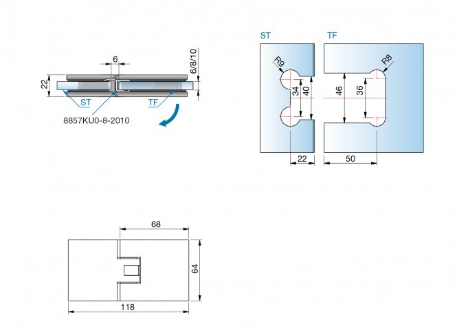 Flamea+ 180° extrastark Glas-Glas Pendel-Duschtürband (verdeckte Verschraubung) glanzverchromt
