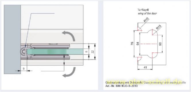 Pontere 90° Glas-Wand Duschpendeltürband (verdeckte dezente schmale Anschraublasche) glanzverchromt