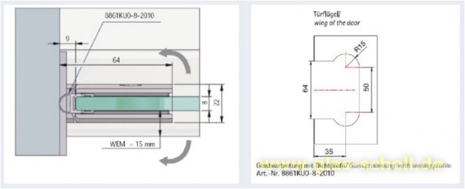 Pontere 90° Glas-Wand Duschpendeltürband (beidseitige Befestigungslasche) glanzverchromt