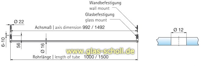 Handtuchhalter RUND zur Glas- oder Wandmontage (kürzbar) glanzverchromt/gebeizt