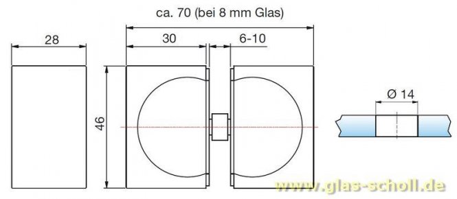 rechteckiger Bloc-Türgriff 28x30x30mm Lochb. 14mm glanzverchromt
