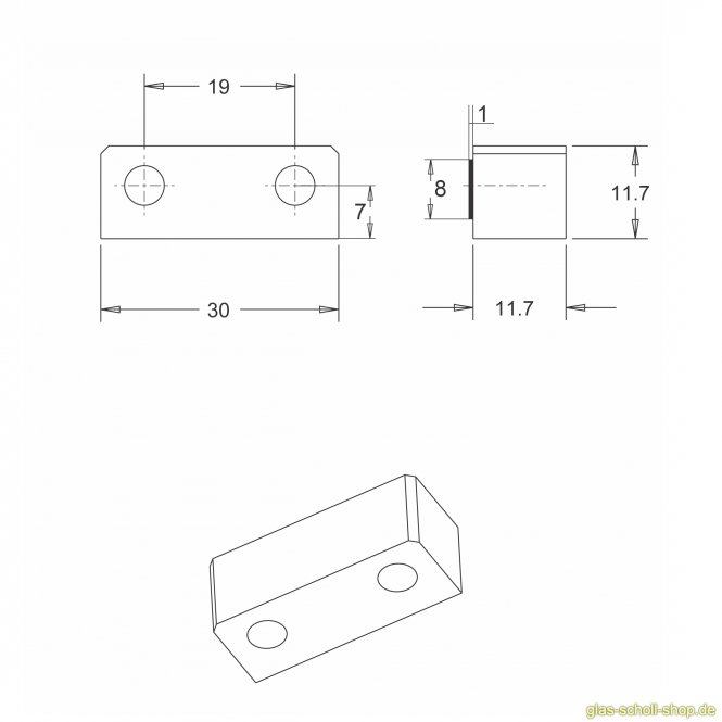 Magnetzuhaltung Edelstahl massiv Zweiflügelig Glas-Glas Verklebt