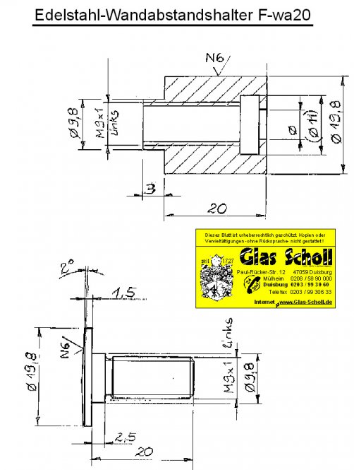 Edelstahl-Abstandshalter d=20 wa=20 