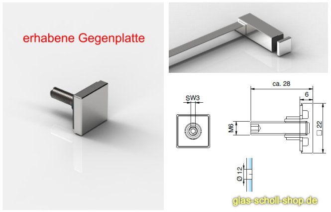 Handtuchhalter ECKIG mit innerem Griff für Montage im Glas 1000 mm (kürzbar) glanzvernickelt