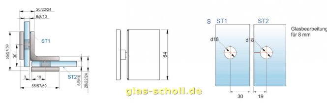 Flamea+ Winkelverbinder 90° Glas-Glas (verdeckte Verschraubung) glanzverchromt