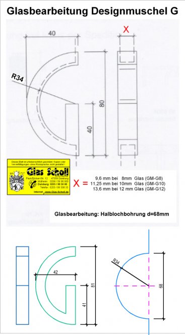 Design G-Edelstahl-Griffmuschel für 8 / 8,76 mm