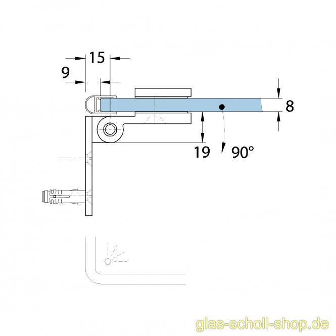 Wellness Glas-Wand 90Grad Duschtürband  (nach innen hin öffnend) glanzverchromt