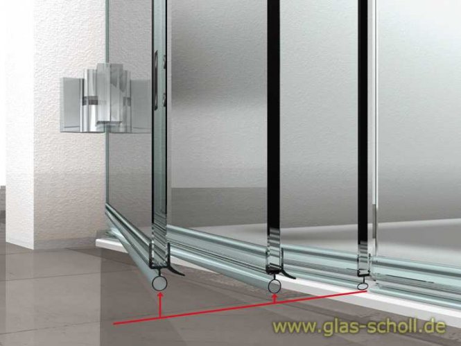 Nivello+ 90° Glas-Wand LINKS Hebe-Senk AUSSENBEFESTIGUNG flächenbündig Anschlag glanzverchromt