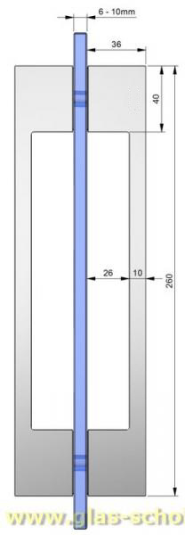 beidseitiger rechteckiger Stangengriff 13x260x36mm für 2xLochbohrung 10mm glanzverchromt