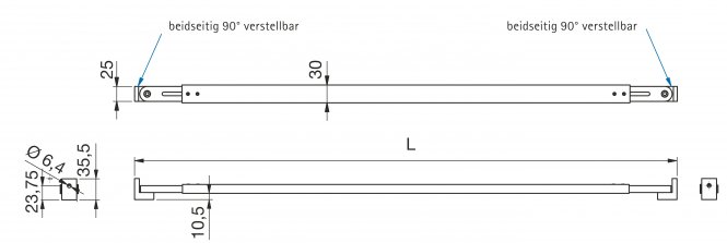 rechteckige Stabilisierungsstange WAND-WAND verstellbar (Länge auswählen) Länge auswählen