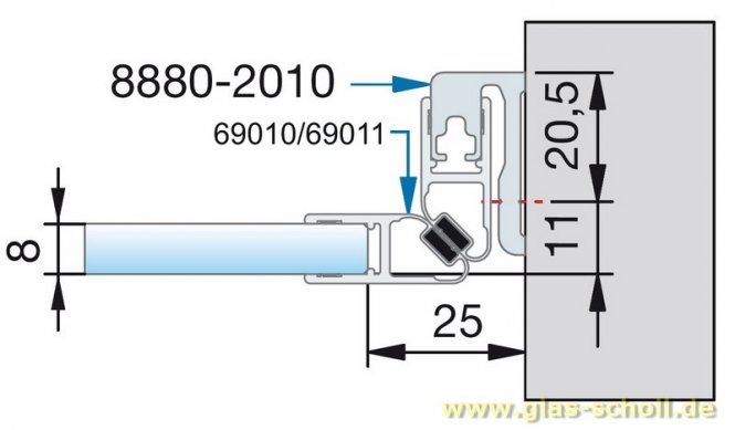 Trägerprofil für Dichtungen als Türanschlag 2010 mm - E6/EV1 naturfarbig eloxiert