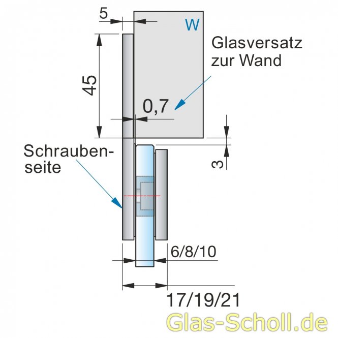 Flamea-Flinter-Nivello 180° Glas-Wand Längsverbinder glanzverchromt