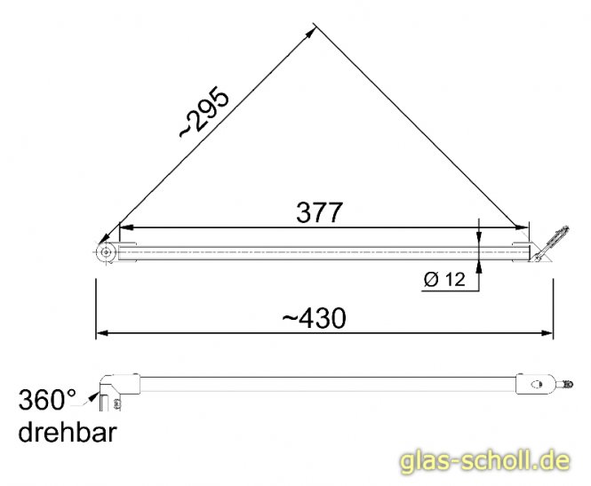 runde Stabilisierungsstange 45° GLAS-WAND 415 mm glanzverchromt (MS7)