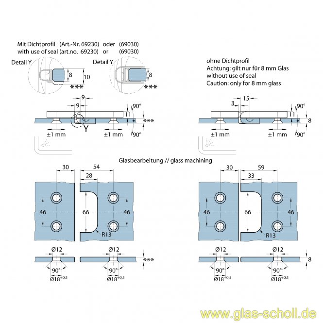 NEXT Glas-Glas Pendel Hebe-Senk 180° DIN Rechts glanzverchromt