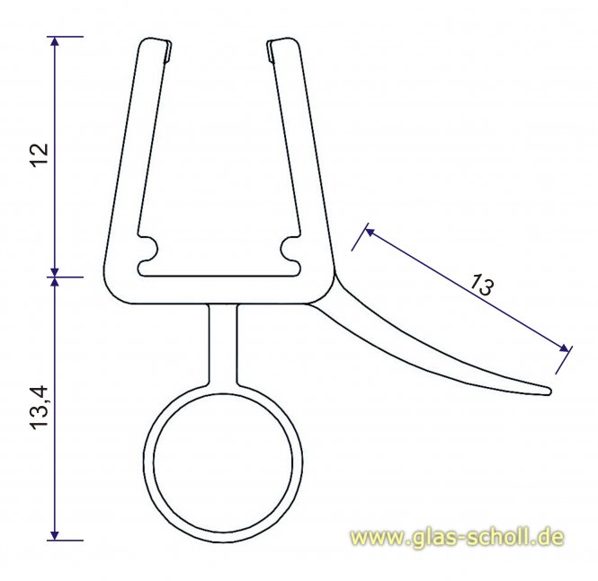 unteres Wasserabweisprofil mit 135° Lippe und Rundbalg (1000mm) 6-8mm Glas 