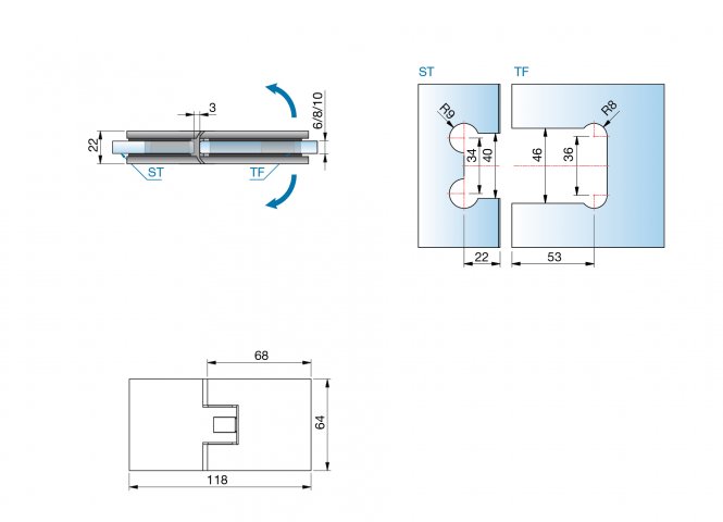 Flamea+ 180° extrastark Glas-Glas Pendel-Duschtürband (verdeckte Verschraubung) glanzverchromt