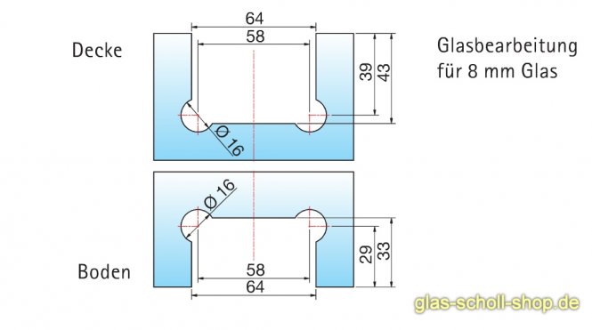 Luno-Modesta Duschpendeltürbeschlag Glas-Boden/ Glas-Decke 360° für 6-12 mm Glas glanzverchromt