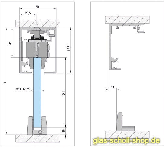 MasterTrack FT 60 Schiebetürsystem inkl. Einzugsdämpfung, 1-flgl. WANDMONTAGE - 2m - Alufarbig E6/EV1