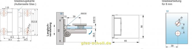 Flinter Glas-Wand 90 Grad Duschtürband nach außen öffnend mit beidseitiger Lasche glanzverchromt