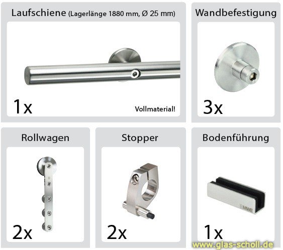 Klassik Schiebetürsystem Set für Glastüren 