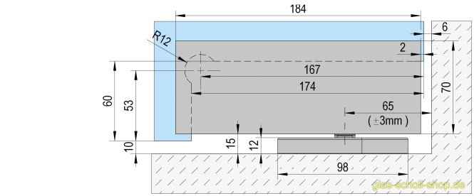 Hydraulischer Bodentürschließer ALVA EN3 mit Öffnungsdämpfung ohne Bodenkasten für Türen -1m Edelstahl gebürstet (mit 90° Feststellung)