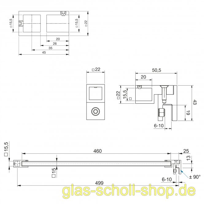geniales T-Verbindungsstück für quadratische Stabistange 15x15 P8688/P8494 spezialgebeizt-glanzeloxiert (ZN5)