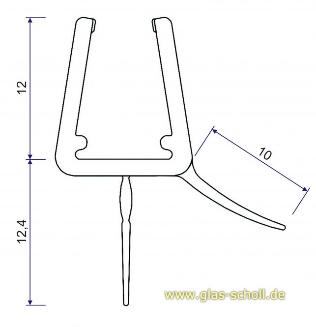 unteres Wasserabweisprofil mit 135° Lippe (1000mm) Duschdichtung für 6-8mm Glas 
