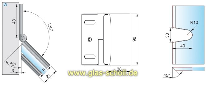 Pontere 90°-140°Glas-Wand Winkelverbinder (verstellbare Winkelgradzahl) glanzverchromt