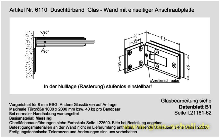 Artikelbild 2 des Artikels “Milano 90Grad Glas-Wand Pendel-Duschtürband (ohne Schraubenabdeckplatte) glanzverchromt“